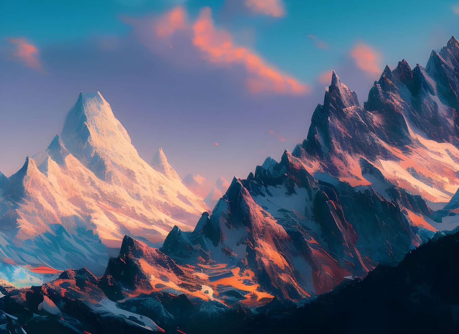 Snowcapped Mountains in Middle Earth: Digital Illustration