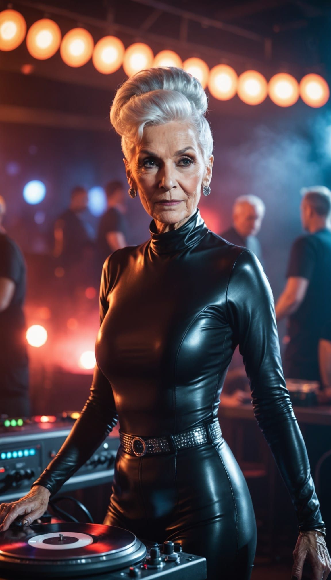 Glamorous Octogenarian DJ Raves in Nightclub, Professional P...