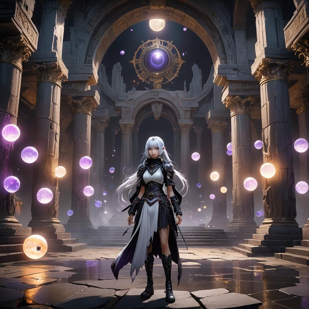 Anime Girl in Mystical Arena: Hyper-Realistic Digital Art