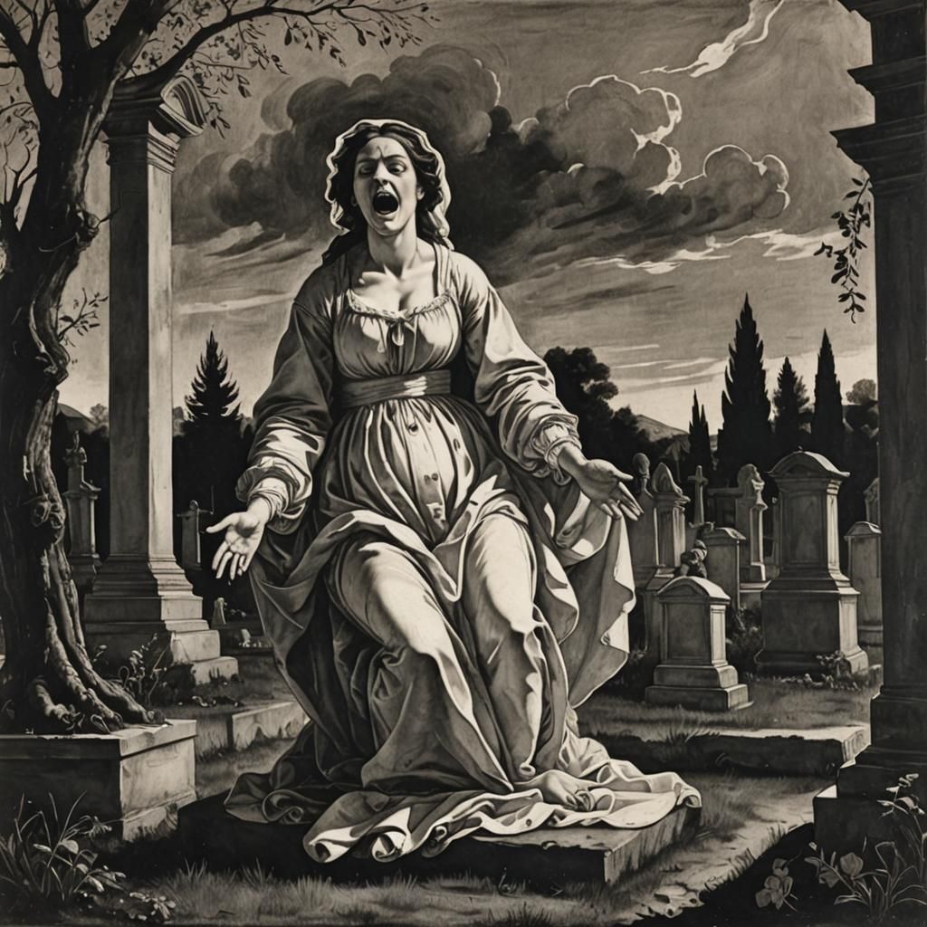 Moaning Ghost in Cemetery: Classic European Art