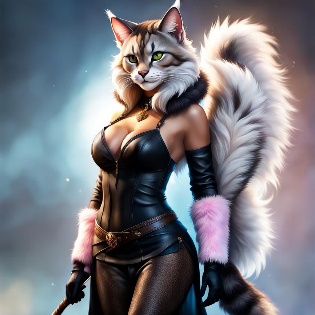 Floofy Khajiit Woman in Art Nouveau Style