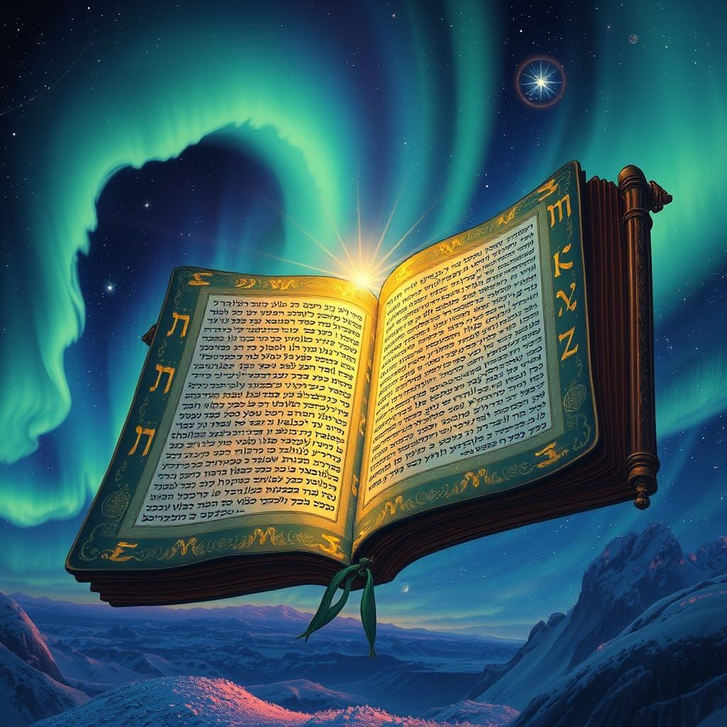 Ethereal Torah Unveiling Across Aurora Borealis