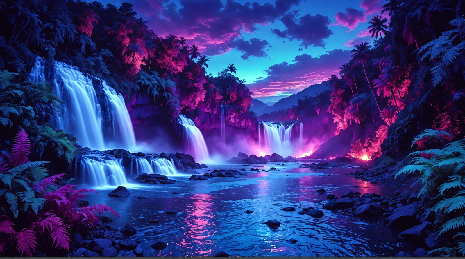 Incandescent Waterfalls and Blazing Fires: Blacklight Poster...