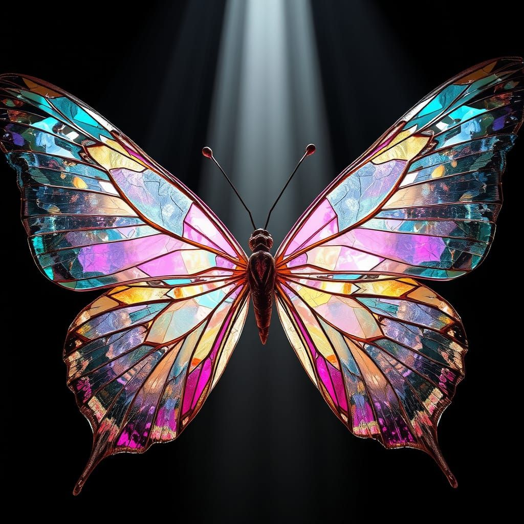 Glass Butterfly Wings Shimmering in Darkness