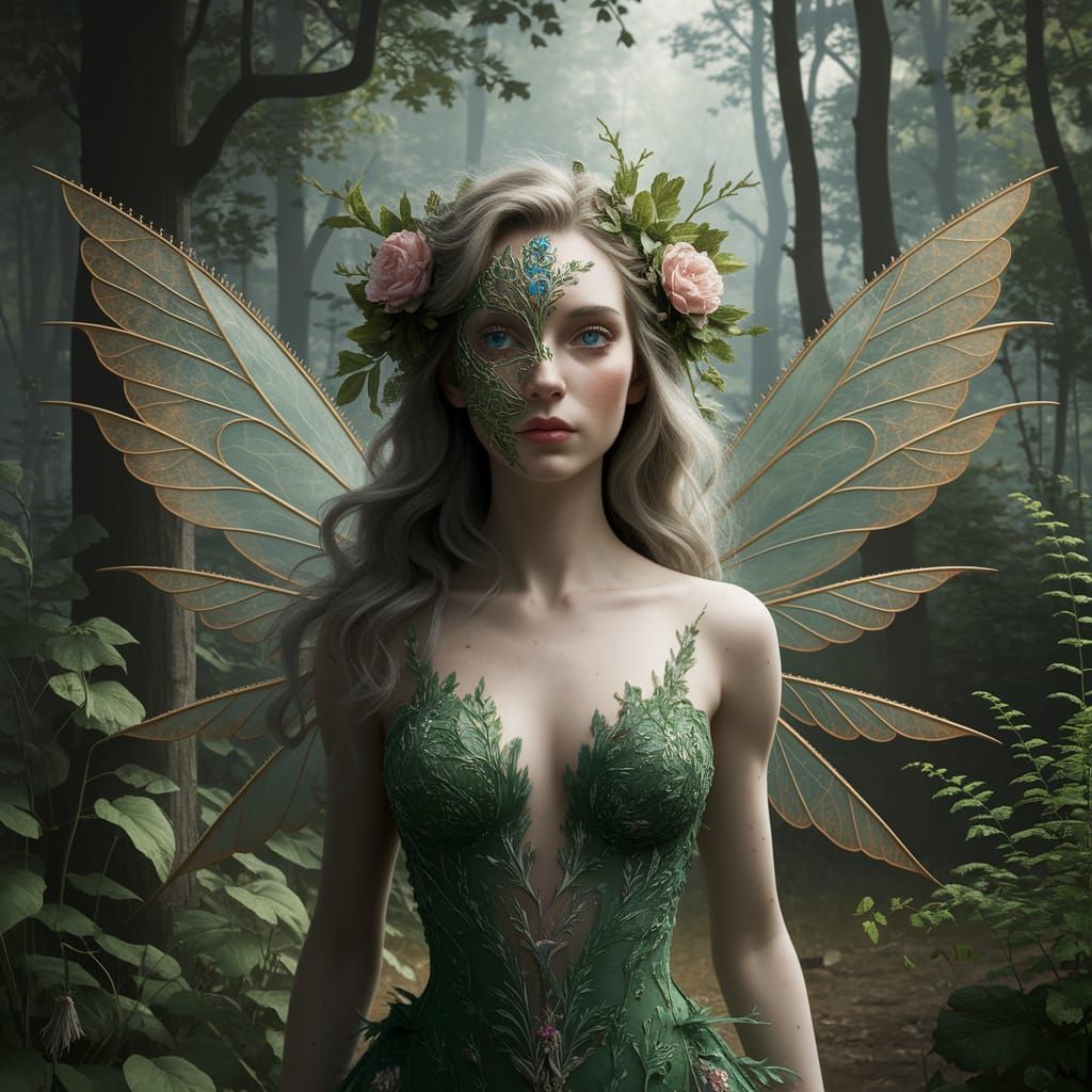 Ethereal Forest Fairy Portrait in Impressionistic Style