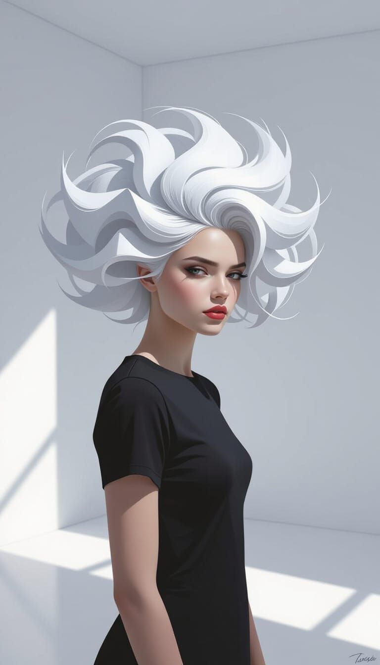 Sculptural Hair in Stark White Studio: Digital Painting