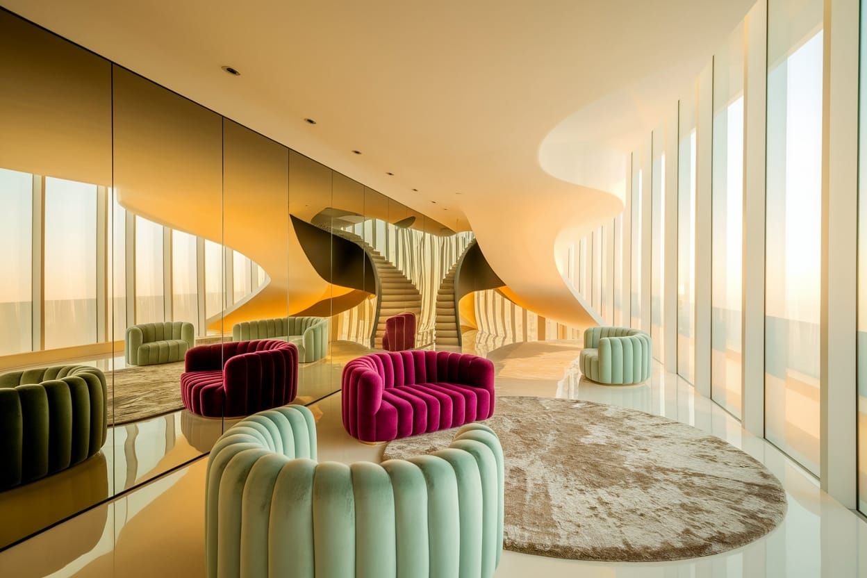 Luxury Space Age Interior with Minimalist Design and Jewel-T...