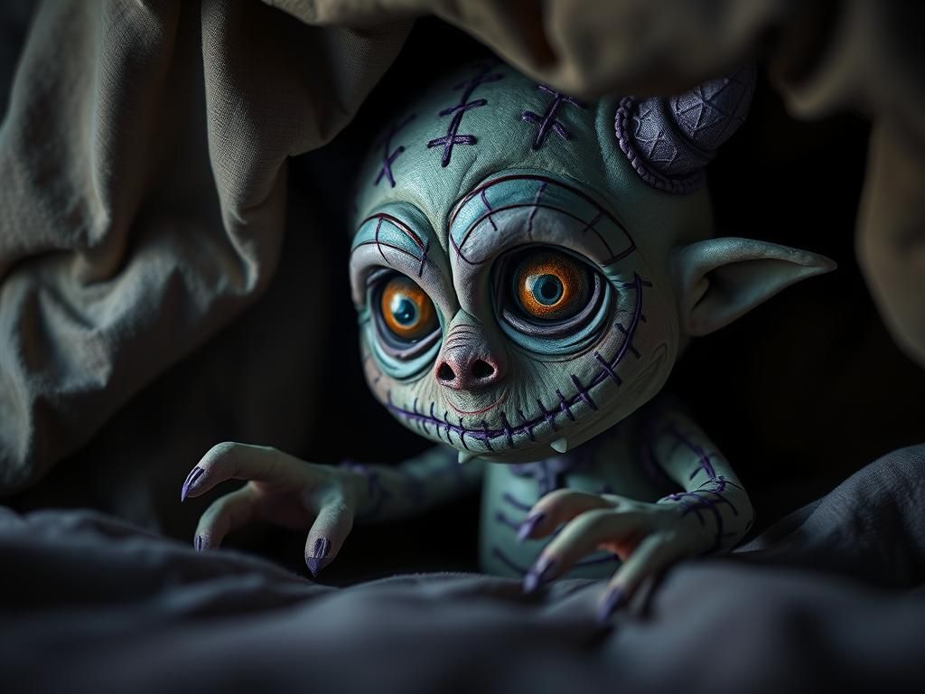 Adorable Voodoo Doll Monster Hiding Under Bed