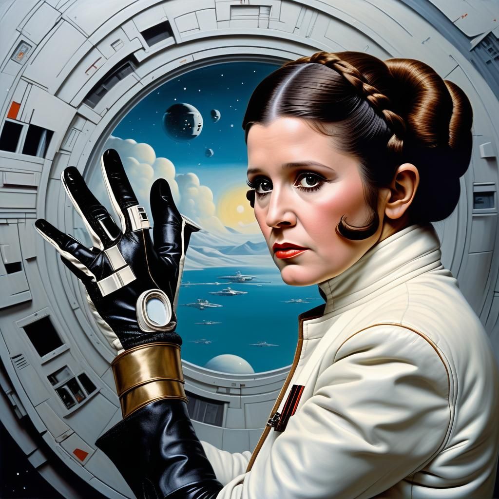 Princess Leia in Leather: Surrealist Oil Painting