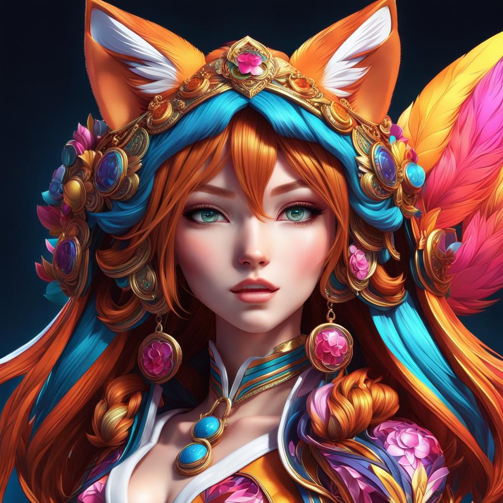 Attractive Fox Girl in Anime Style