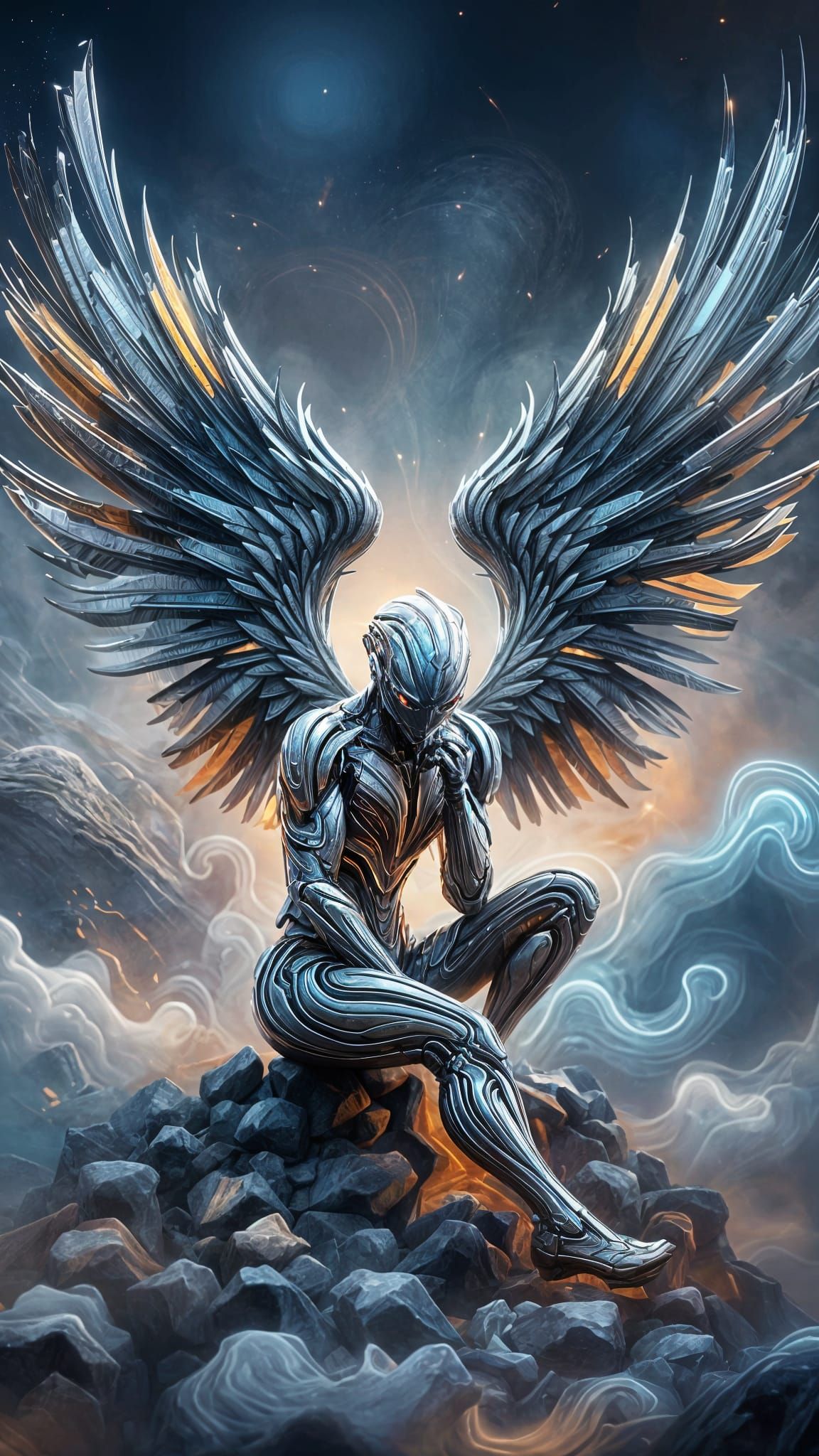 Winged Humanoid in Futuristic Armor