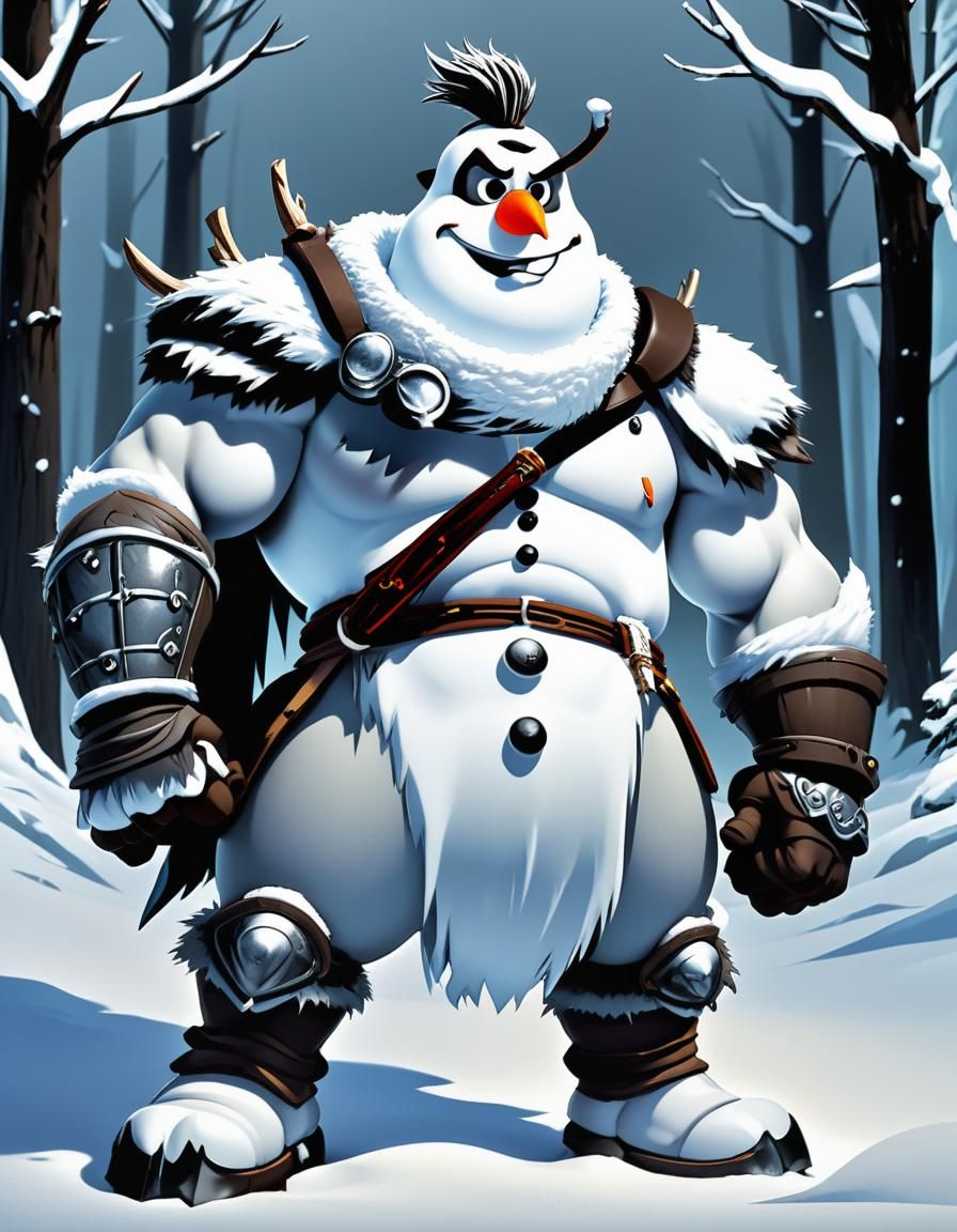 Snowman Barbarian in Arcane Manga Style