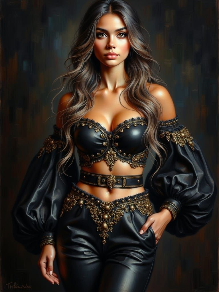 Elegant Black Portrait in Oil Painting Style
