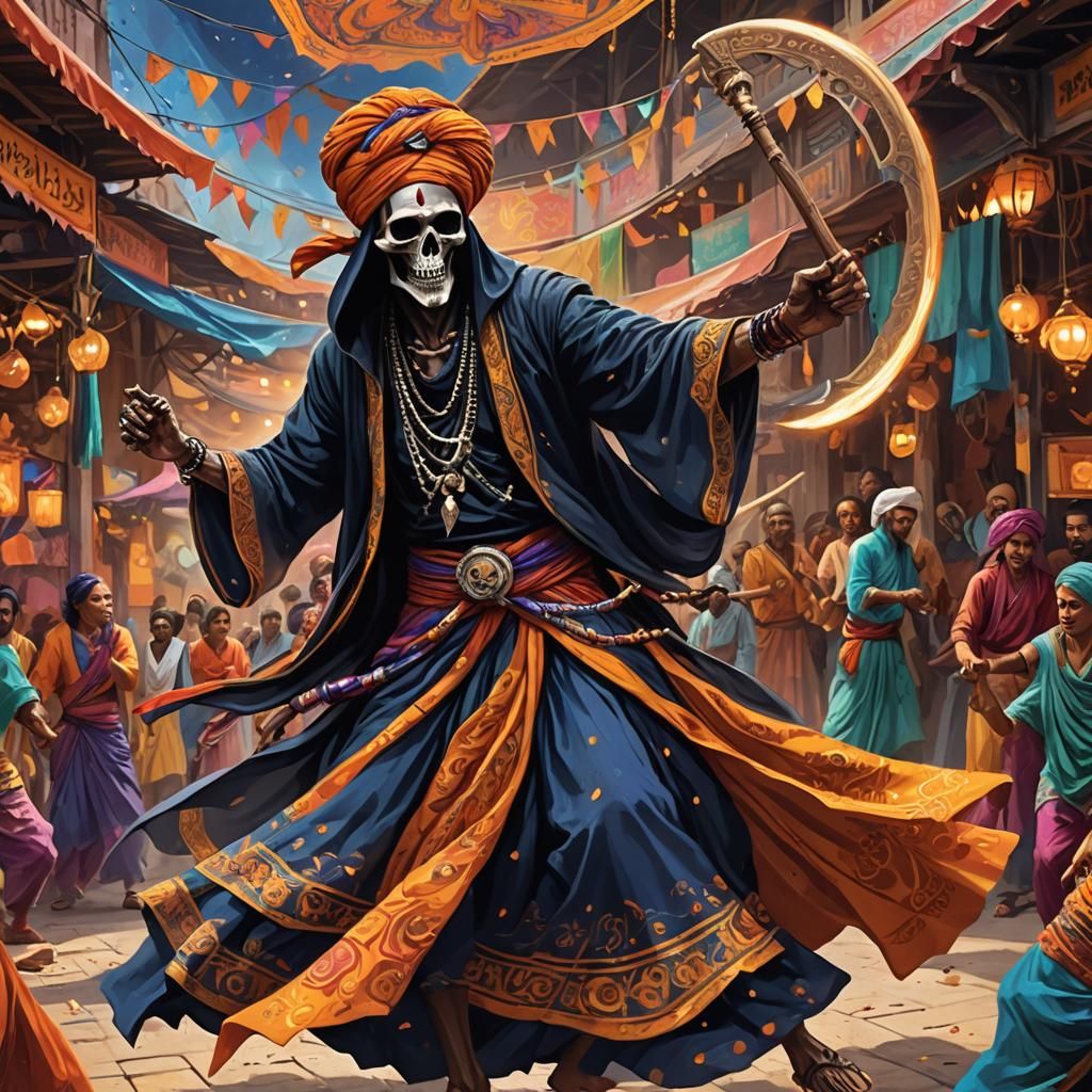 Grim Reaper's Bollywood Dance: a Cinematic Matte Painting
