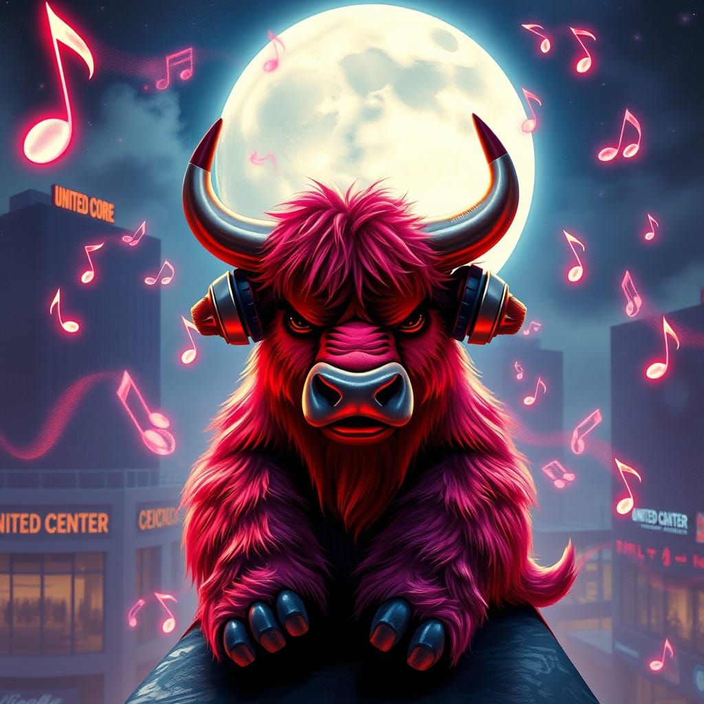 Chicago Bulls Mascot in Dreamlike Rooftop Scene