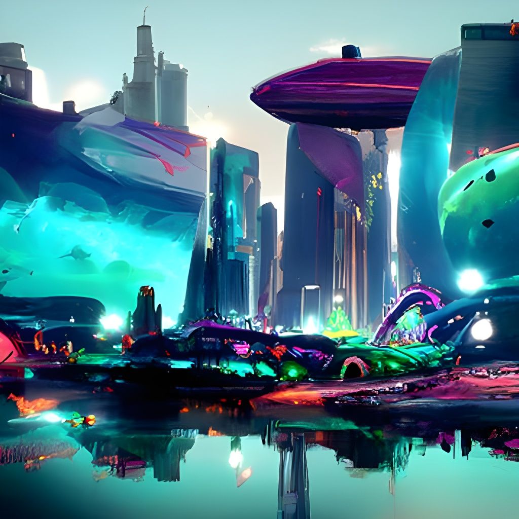 Futuristic Alien City Digital Painting