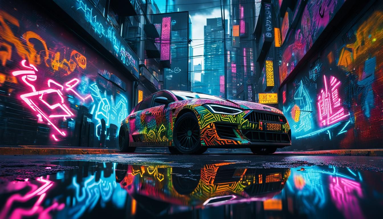 Cyberpunk World of Chaos in Street Art Style