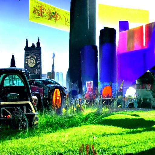 Colorful Glowing Cityscape with Clocks Matte Painting