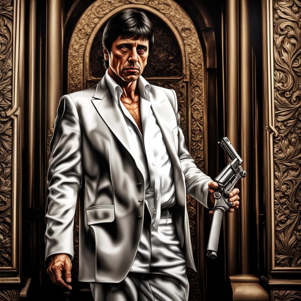 Hyperrealistic Tony Montana as Terminator