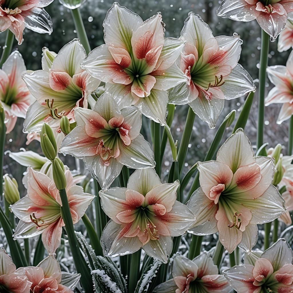 Crystal Amaryllis Flower in Winter, 3D Anime Art