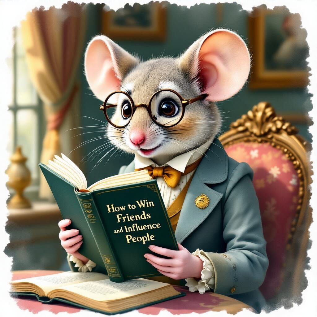 Elegant Mouse Reads a Book in Vintage Setting