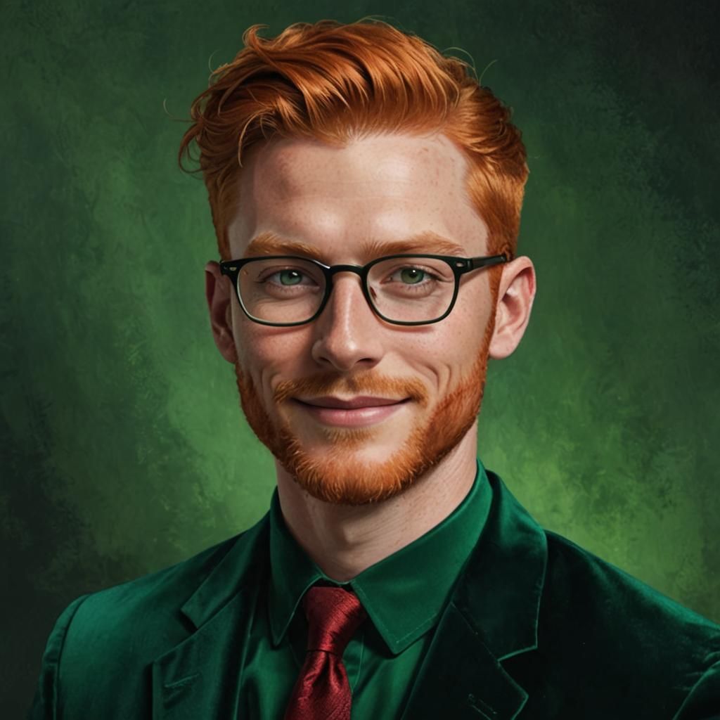 Smiling Man in Emerald Suit as Impasto Painting