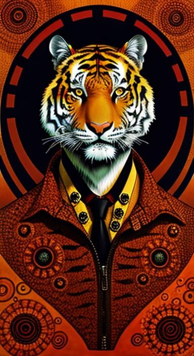 Zentangle Tiger in Dystopian Psychedelic Style