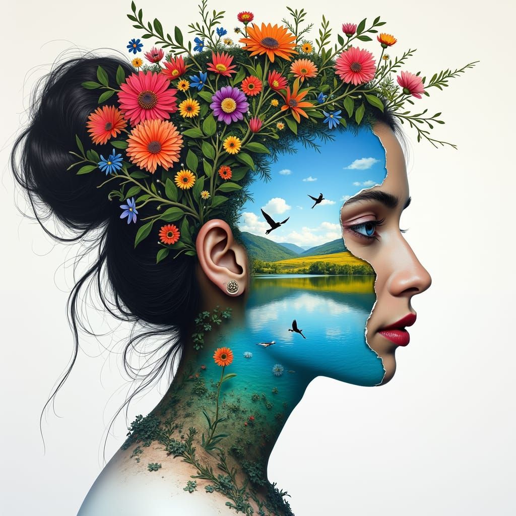 Surreal South Asian Woman with Dream Landscape