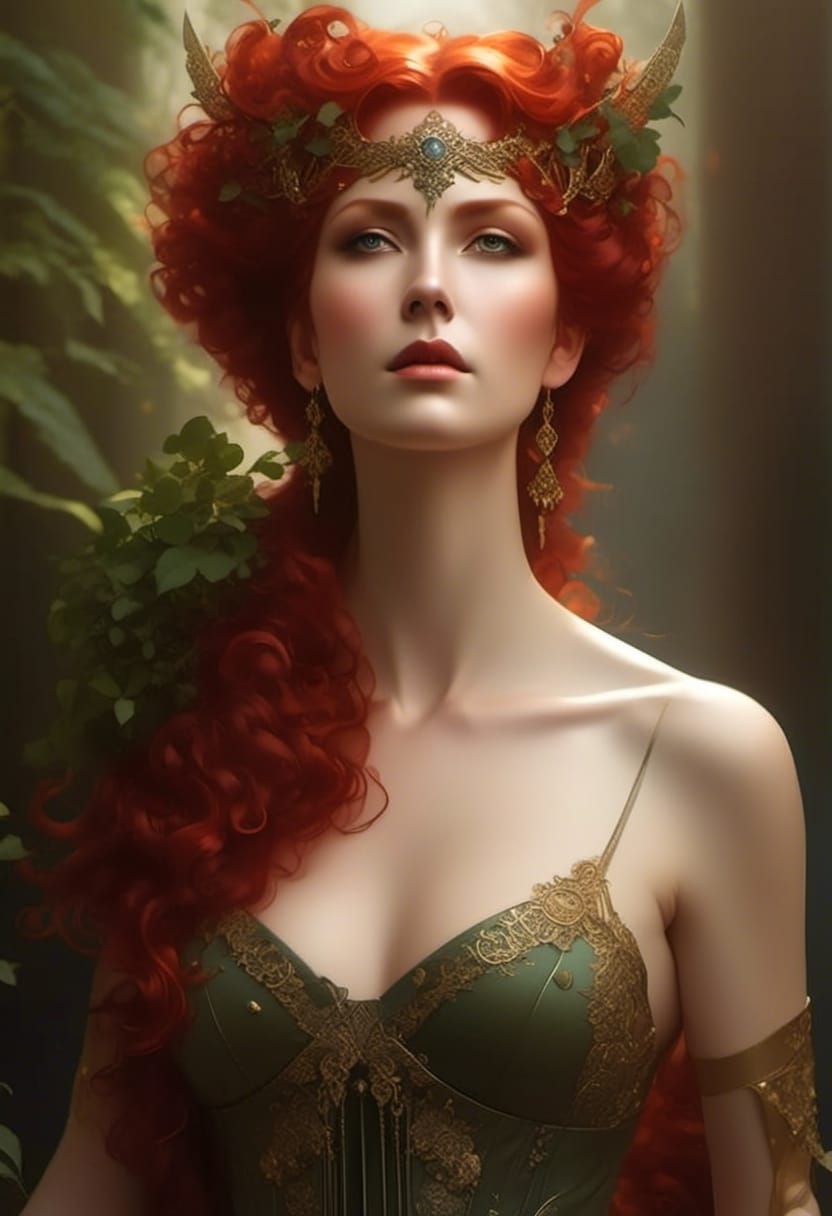 Red-Haired Hedge Witch with Intricate Corset