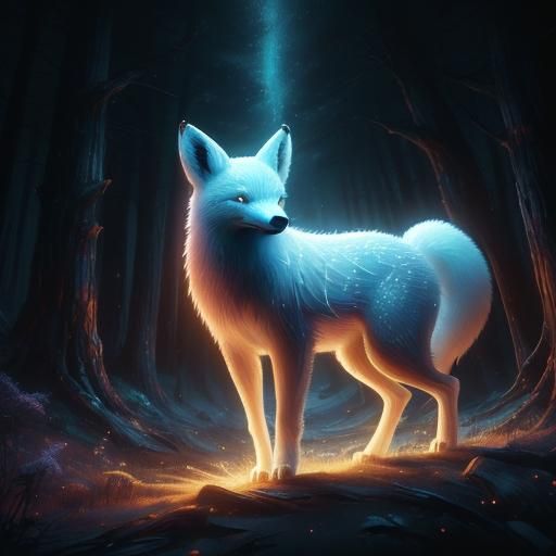 <lora:In The Forest:1.0> einen Polarfuchs im Wald, bei Nacht...