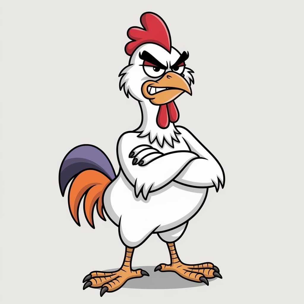 Grumpy Cartoon Chicken in Disney Pixar Style