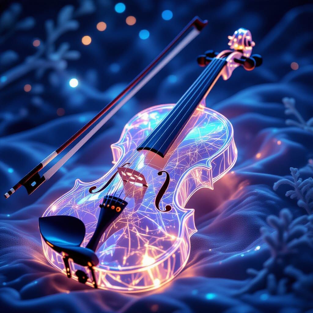 Glowing Crystal Violin in Surreal Dreamscape