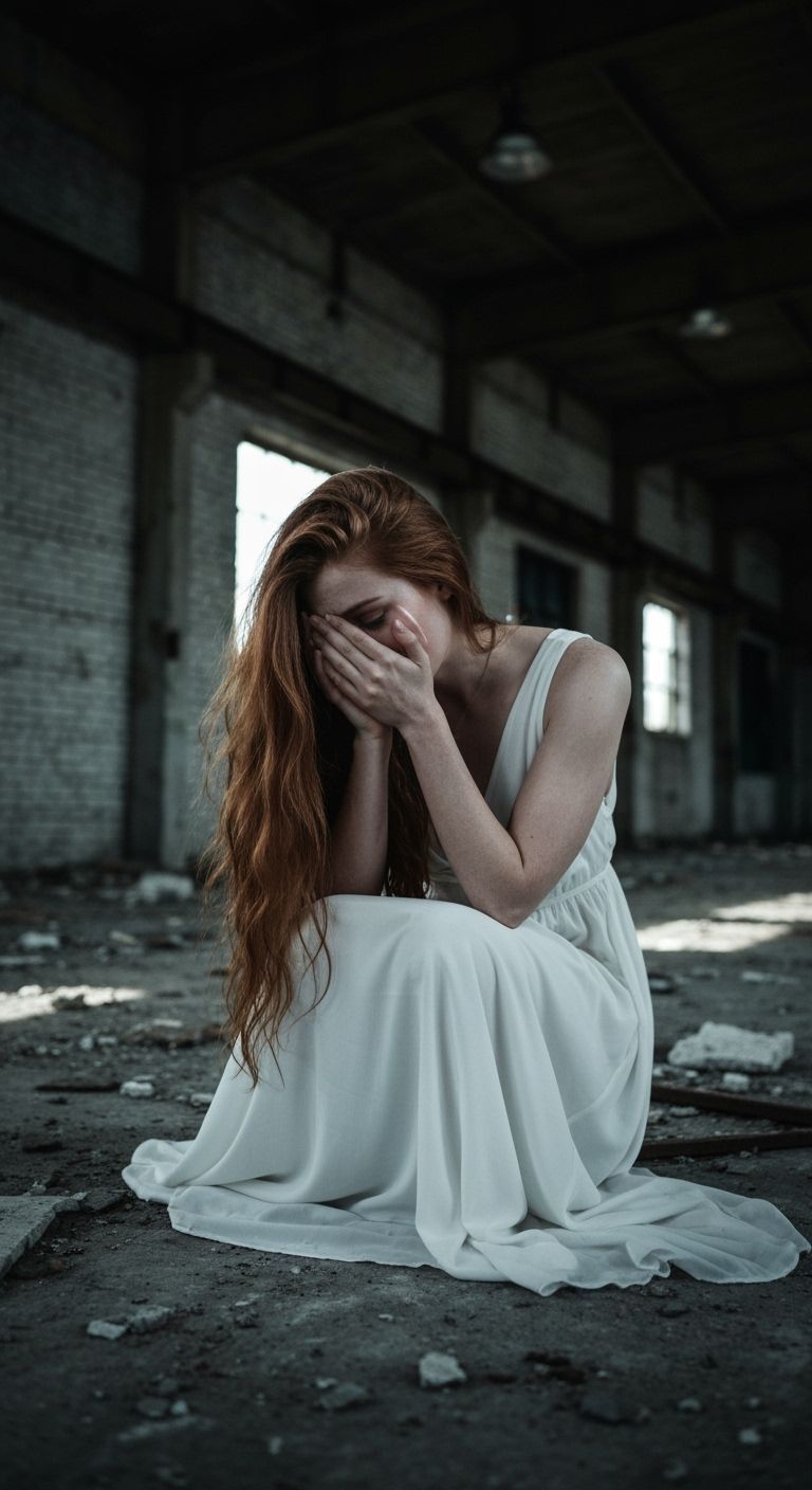 Sad Woman in White Dress, Rembrandt Style