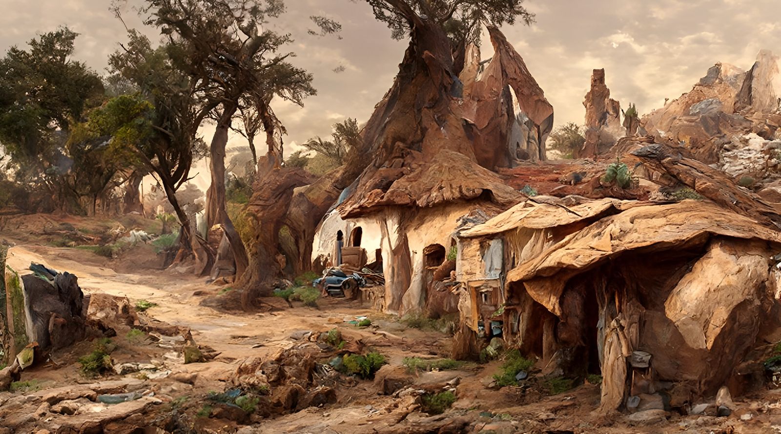 African Village in Oil Painting Style