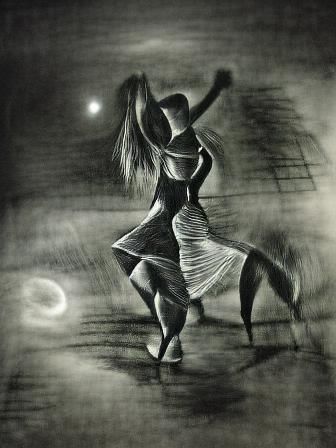 Moonlit Dance: Expressive Charcoal Drawing