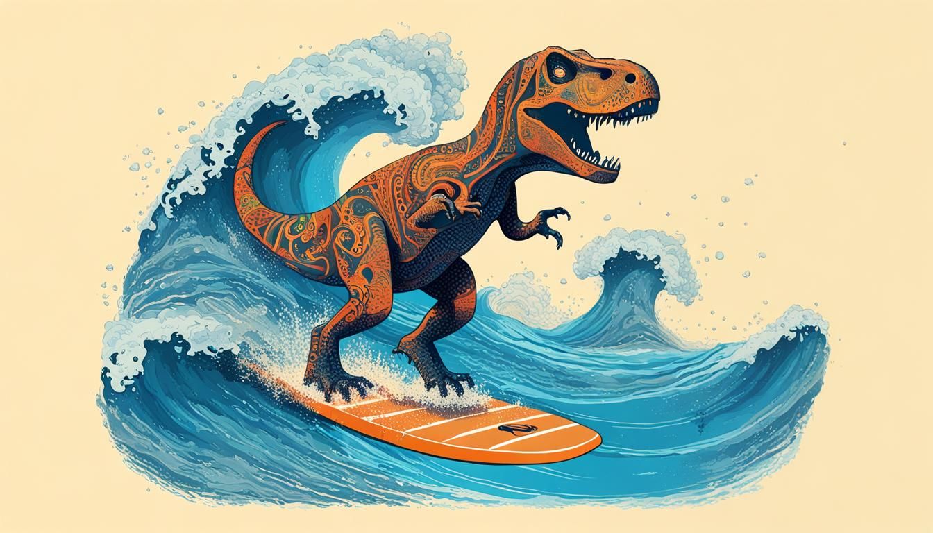 T-Rex Surfing the Internet: A Whimsical Poster