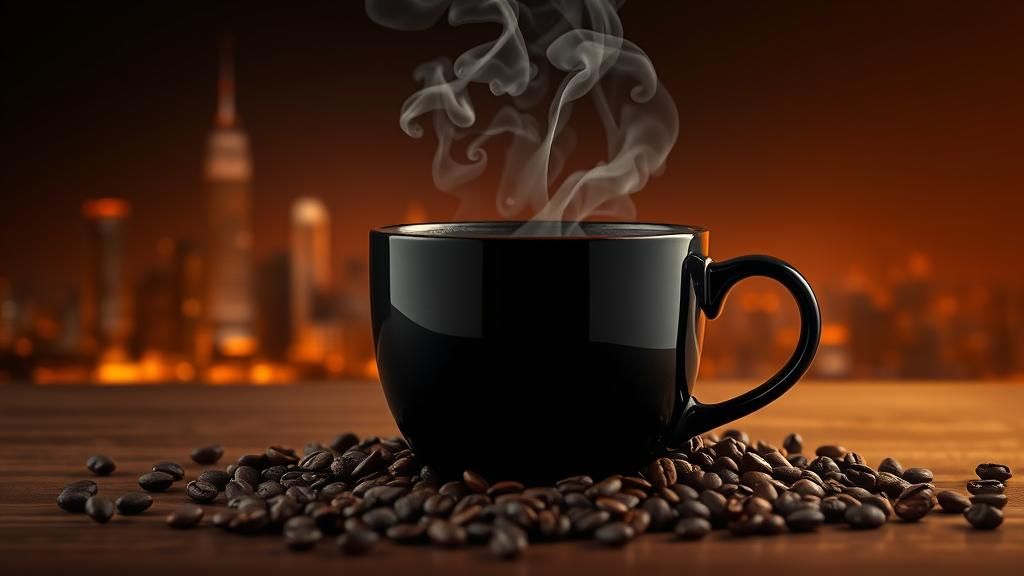 Photorealistic Coffee Cup with Cityscape Steam