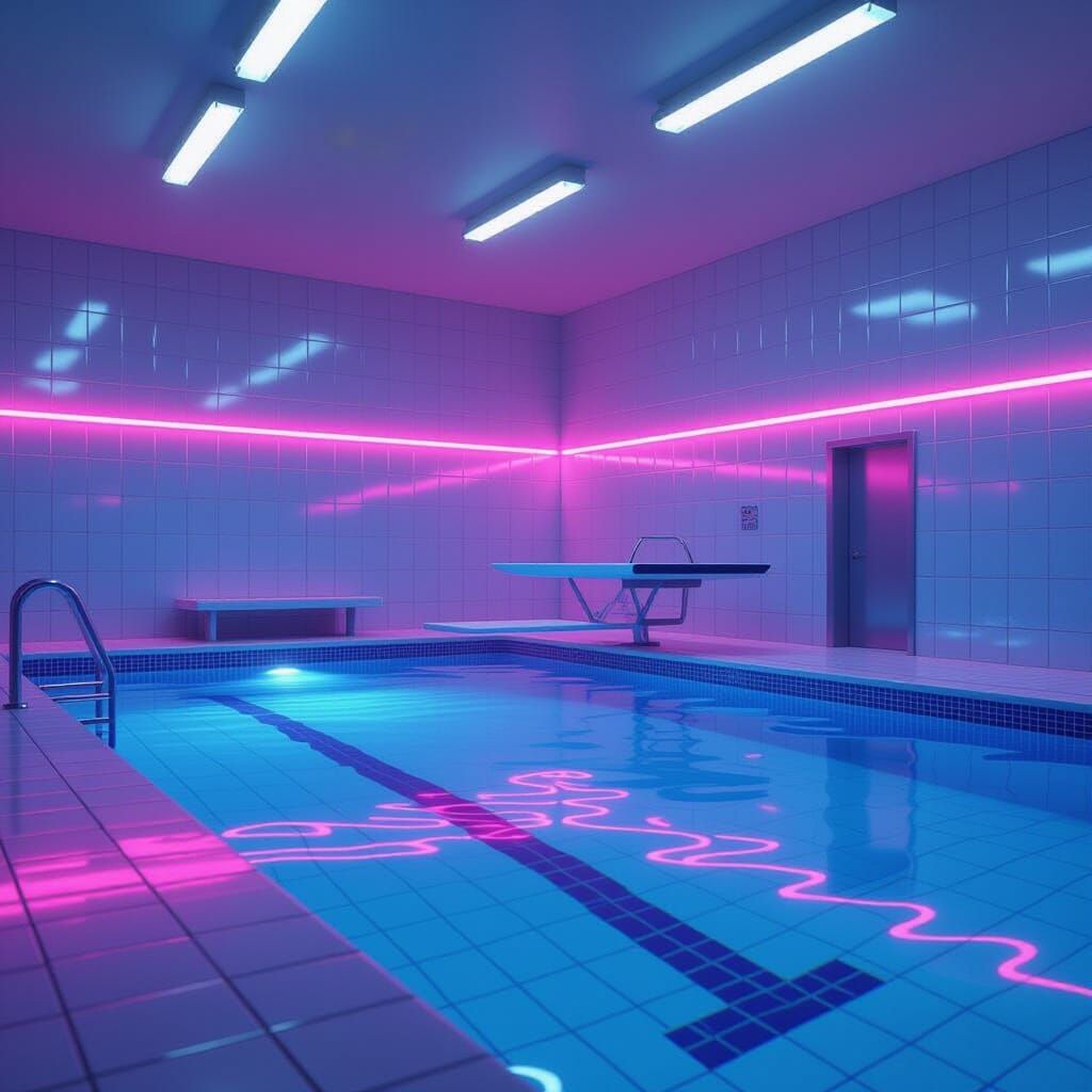 Liminal Pool Room with Diving Board in Digital Art Style