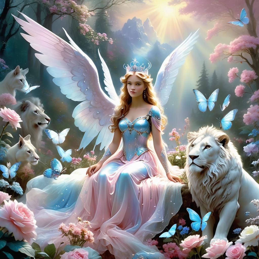 Archangel Ariel Watching Over Animals in Nature