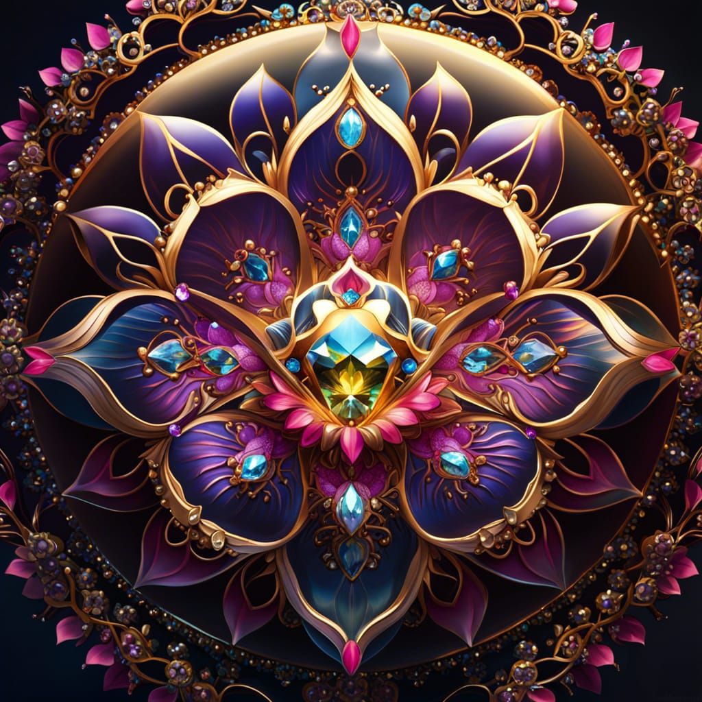 Majestic Jeweled Crown with Lotus and Orchid