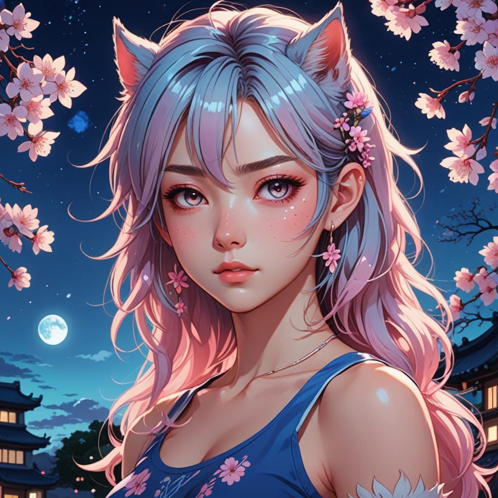 Vibrant Anime Portrait of a Strong Teenage Girl Werewolf