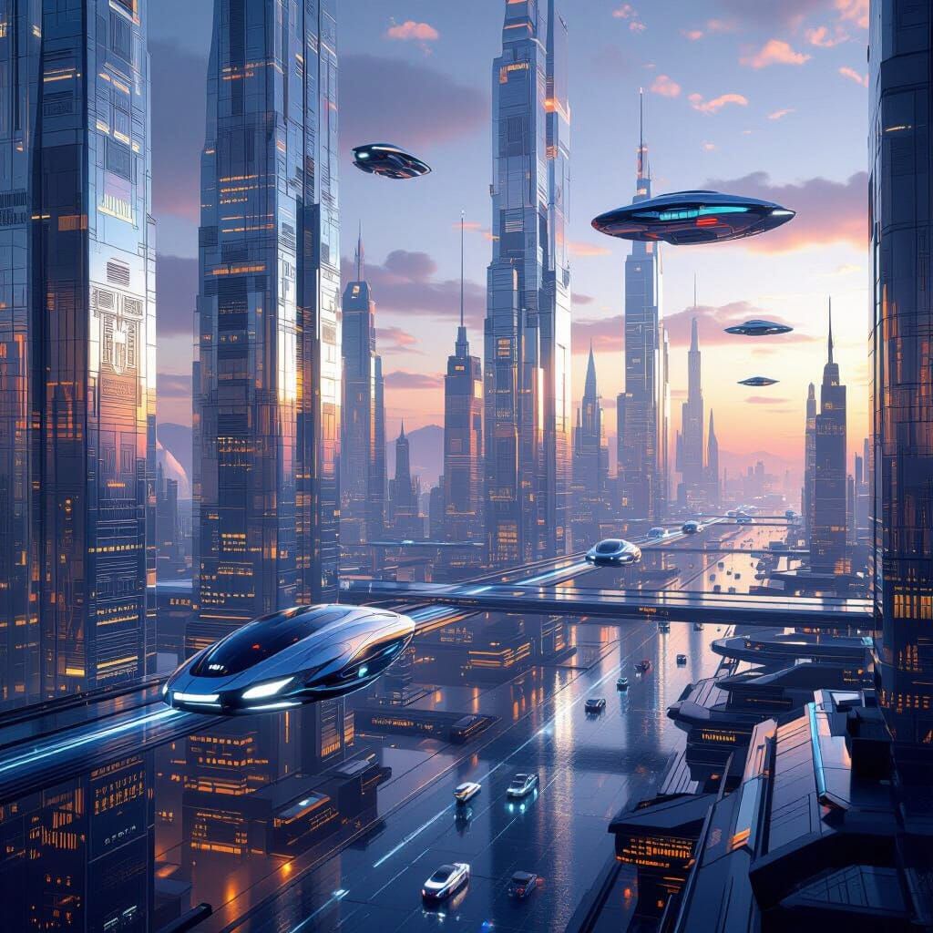 Sleek Glass Sci-Fi City with Mayan and Egyptian Influences