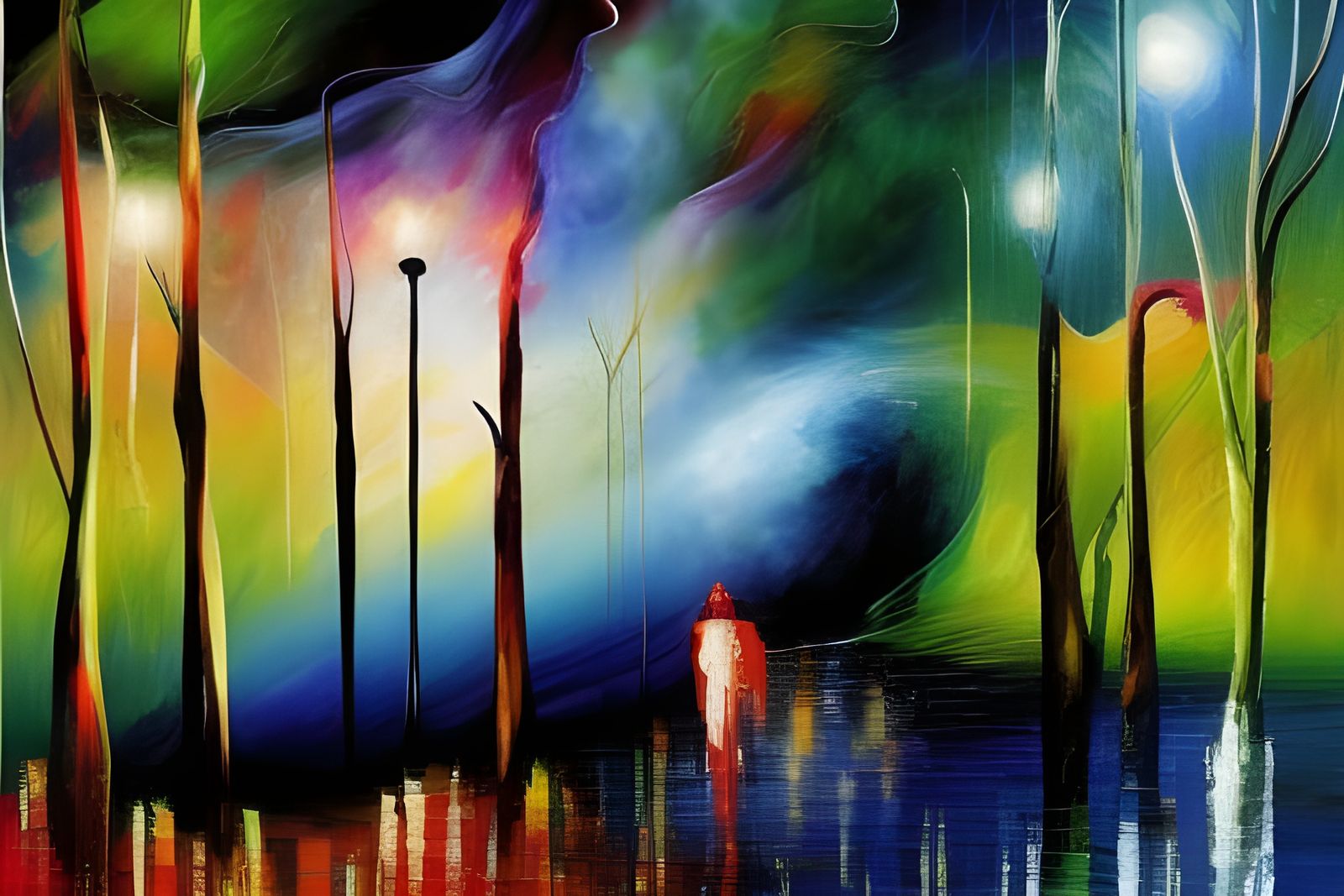 Deconstructed Lightning Storm in Expressionist Oil Painting