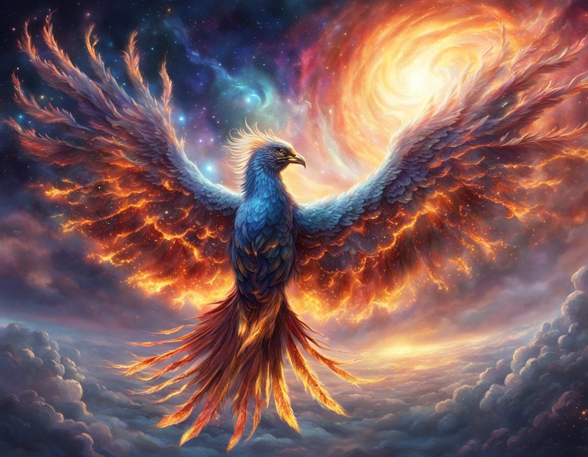 Enchanted Phoenix Soaring Above Earth in Cosmic Glow