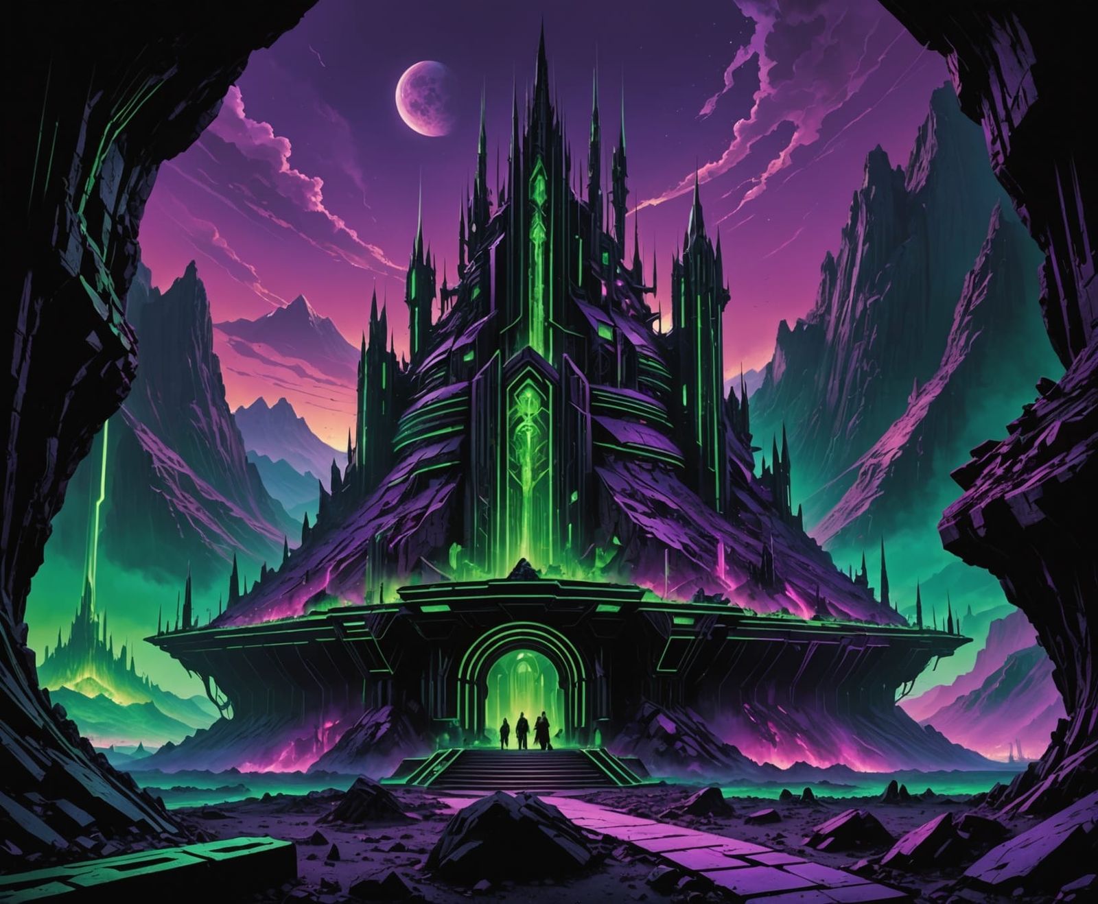 Supervillain's Volcanic Hideout in Cyberpunk Style