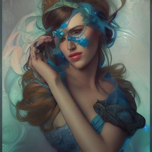 Elegant Women with Hidden Faces at Mansion in Digital Art