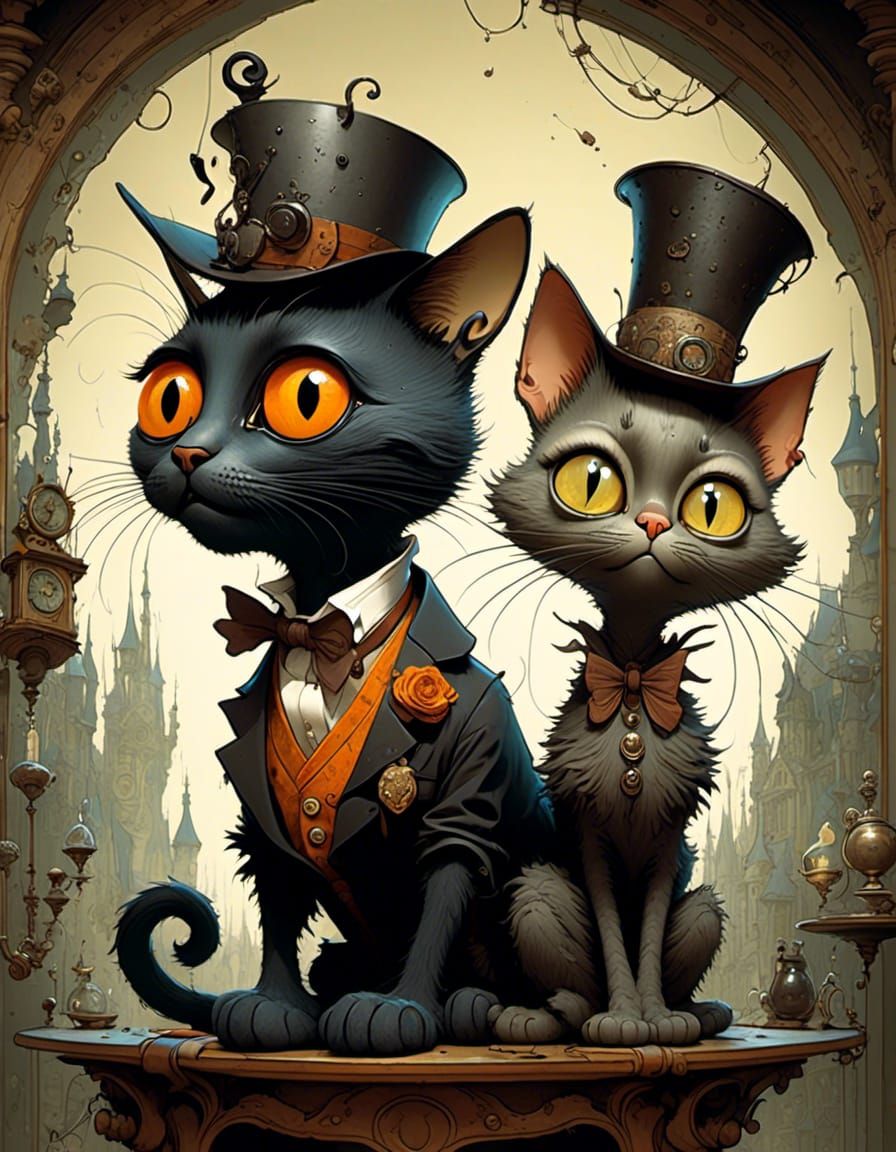 Surreal Black Cats with Orange Eyes