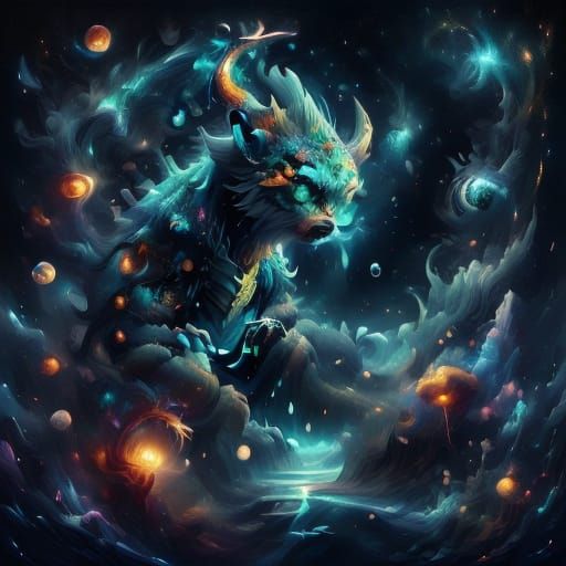 Abstract Dragon Zentangle Art with Fractal Details