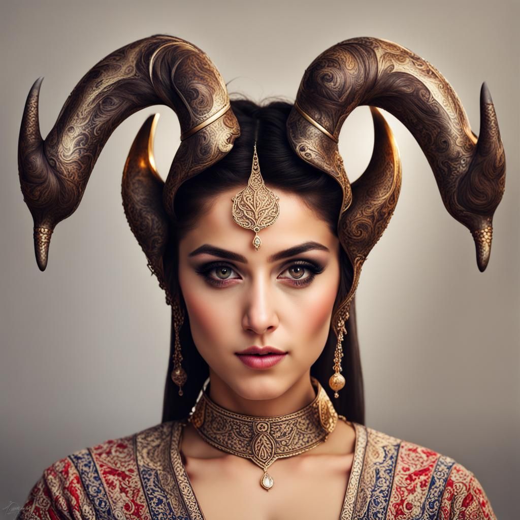 Beautiful Iranian Girl with Horns Portrait