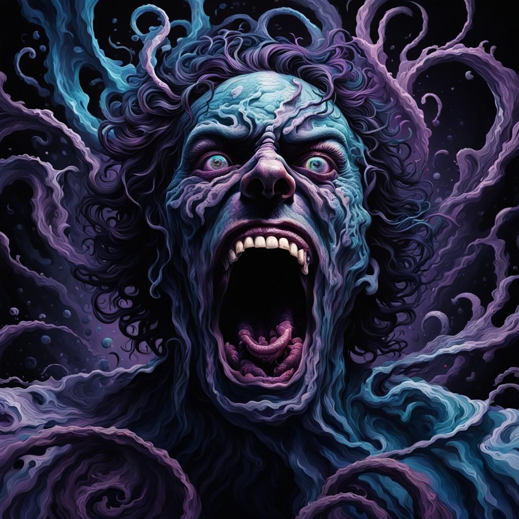 Terrifying Scream in Dark Splash Art Style